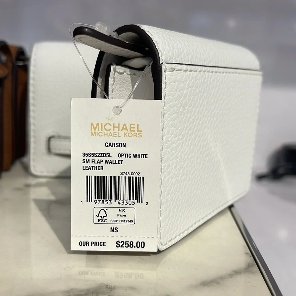 MICHAEL KORS Carson Small Pebbled Leather Wallet OPTIC WHITE NWT